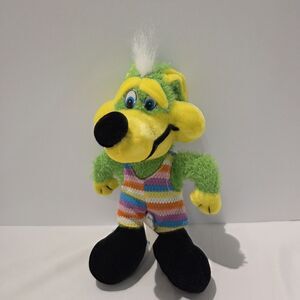 King Plush 2006 Green Yellow Coyote Wolf Stuffed Animal Multicolor Shirt 10"